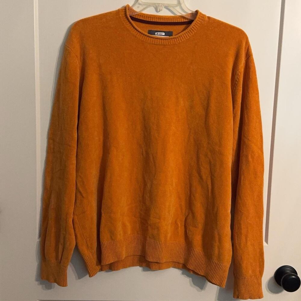 32 Bar Blues Sweater Sz 2XL Orange Cotton Knit Crewneck Pullover Solid Fall